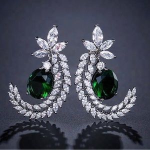 Sapphire Blue C Shape Drop CZ Diamond Stimulate Earrings